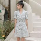 Short-sleeve Floral Print Mini A-line Blazer Dress