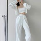 Set: Plain Hoodie + Sweatpants + Cropped Camisole Top