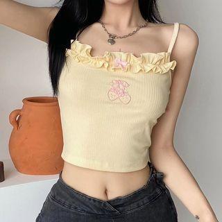 Embroidered Frill Trim Camisole Top