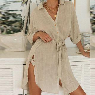Linen Mini A-line Shirt Dress
