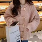 Long-sleeve Toggle Plain Cable Knit Hooded Cardigan