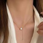Cat Eye Stone Pendant Alloy Necklace 1pc - Gold & White - One Size