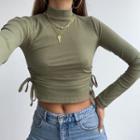 Mock-turtleneck Drawstring T-shirt