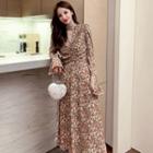 Bell-sleeve Midi A-line Floral Dress