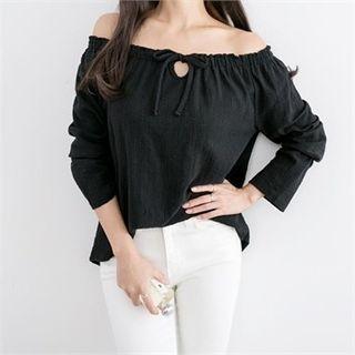 Off-shoulder Long-sleeve Tie-front Top
