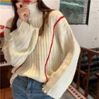 Frayed Turtle-neck Loose-fit Sweater As Figure - One Size