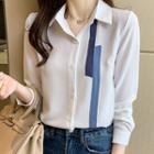 Color Block Striped Chiffon Shirt