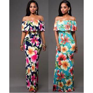 Floral Print Off-shoulder Maxi Sundress
