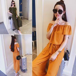 Set: Off Shoulder Top + Cropped Wide Leg Pants