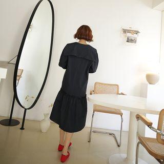 Sailor-collar Ruffled Long Dress