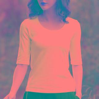 Elbow-sleeve Round Neck Plain T-shirt
