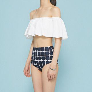 Off-shoulder Ruffle Trim Tankini