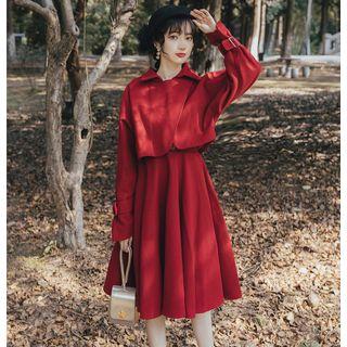 Set: Cropped Jacket + Sleeveless A-line Midi Dress