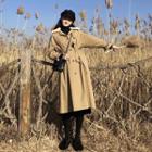 Long Furry-trim Buttoned Mac Coat Khaki - One Size