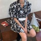 Puff-sleeve Print Shirtdress As Figure - One Size