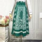 Patterned Midi A-line Skirt Green - One Size