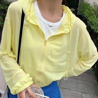 Hooded Long-sleeve Plain Zip Jacket