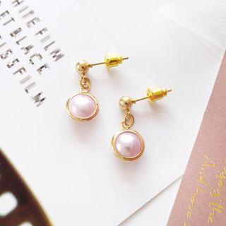 Faux Pearl Dangle Earring 1 Pair - Stud Earring - Gold & Light Pink - One Size