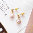 Faux Pearl Dangle Earring 1 Pair - Stud Earring - Gold & Light Pink - One Size