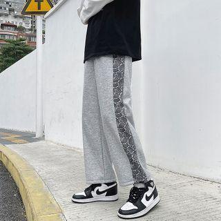 Paisley Print Panel Drawstring-cuff Wide-leg Pants