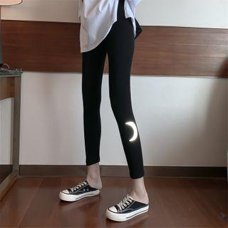 Moon Print Leggings / Plain Long-sleeve T-shirt