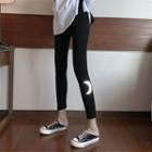 Moon Print Leggings / Plain Long-sleeve T-shirt