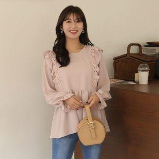 Crochet-lace Frilled-trim Peplum Blouse