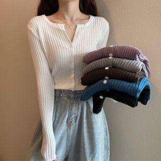 Button-up Ribbon Knit Top