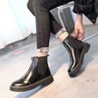 Faux Leather Elastic Panel Zip Front Block Heel Chelsea Ankle Boots