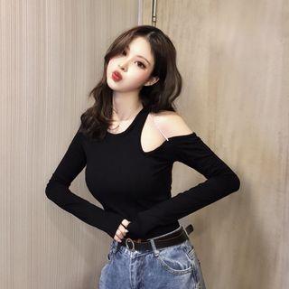 Shoulder Cut Out Long-sleeve T-shirt White - One Size