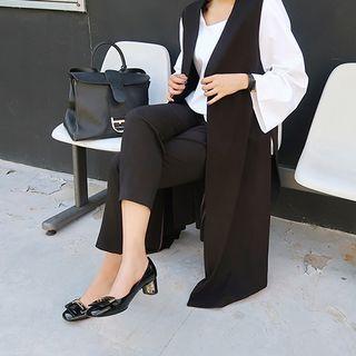Open-front Slit-side Long Vest
