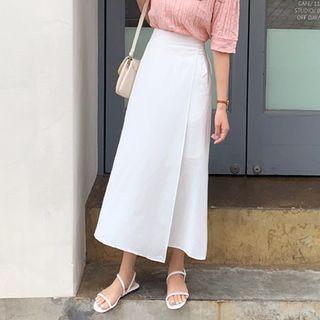 Band-waist A-line Long Wrap Skirt Ivory - One Size