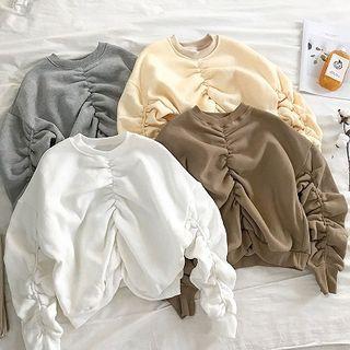 Asymmetric Frilled Fleece Long-sleeve Pullover