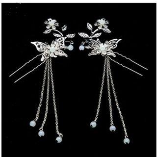 Flower Fringed Hair Clip (various Designs) 1 Pair - Flower - Silver - One Size