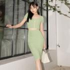 High-waist Plain Ruffle Skinny Skirt