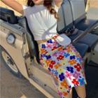 Short-sleeve Crop T-shirt / Flower Print Slit Midi Pencil Skirt