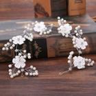 Bridal Faux Pearl Flower Hair Piece White - One Size