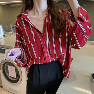 Flap-pocket Striped Long-sleeve Shirt