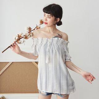 Striped Off-shoulder Short-sleeve Blouse