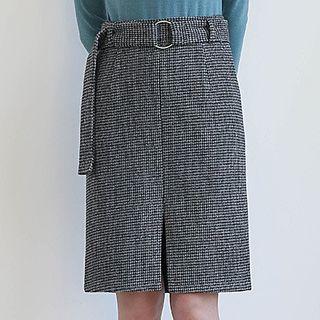 Houndstooth Slit Front Pencil Skirt