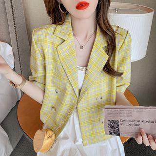 Short-sleeve Plaid Double-breasted Blazer