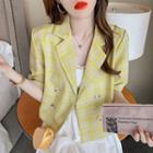 Short-sleeve Plaid Double-breasted Blazer