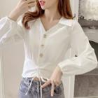 Collared Button-up Drawstring Blouse