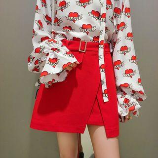 Print Asymmetric Mini Skirt