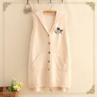 Fish Embroidered Sleeveless Knit Cardigan