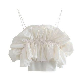 Spaghetti-strap Ruched Plain Tank Top