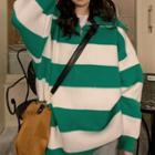 Turtleneck Striped Sweater Stripes - Green & White - One Size
