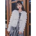 Fringe-tiered Open-front Cardigan