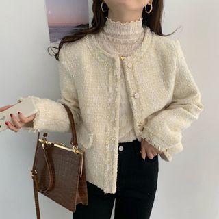 Buttoned Plain Woolen Coat As Shown In Figure - One Size