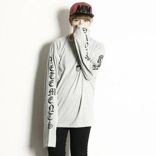 Lettering-sleeve T-shirt